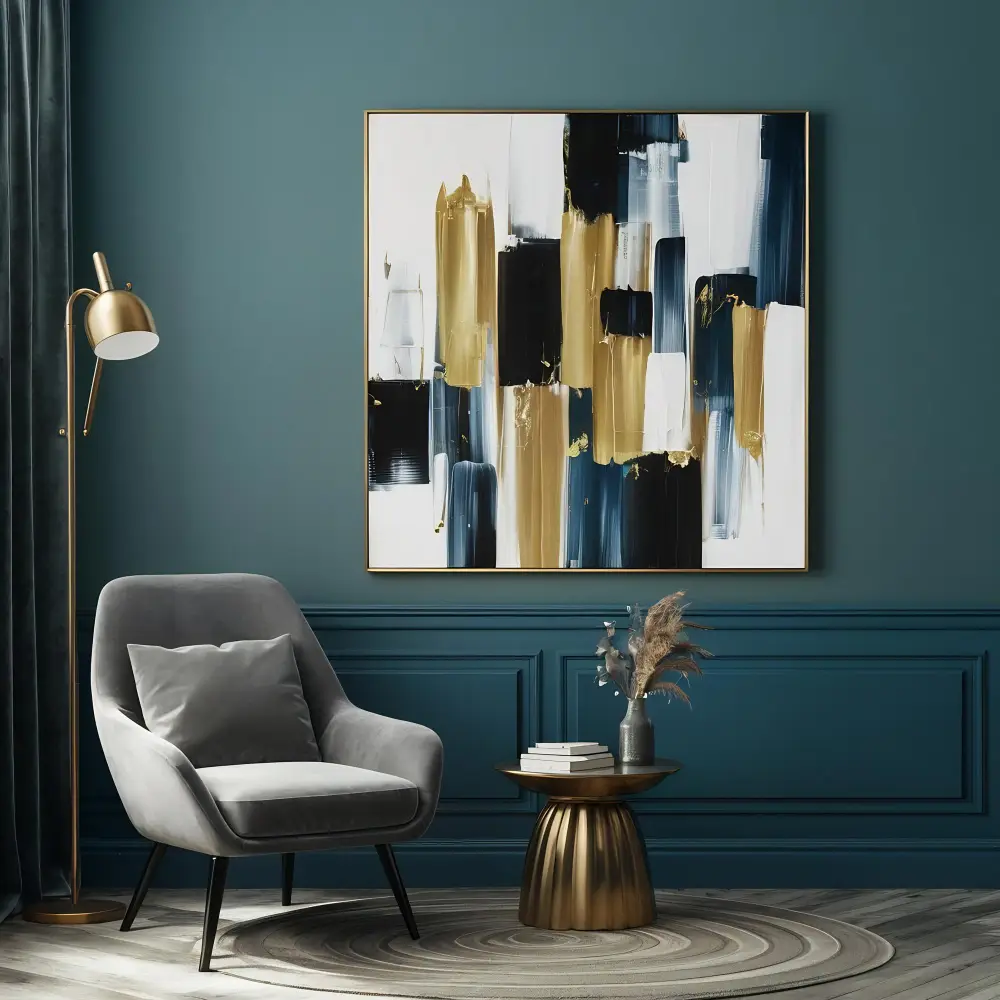 Abstract Golden Lines Kvadrat Kətan Tablo TB2523