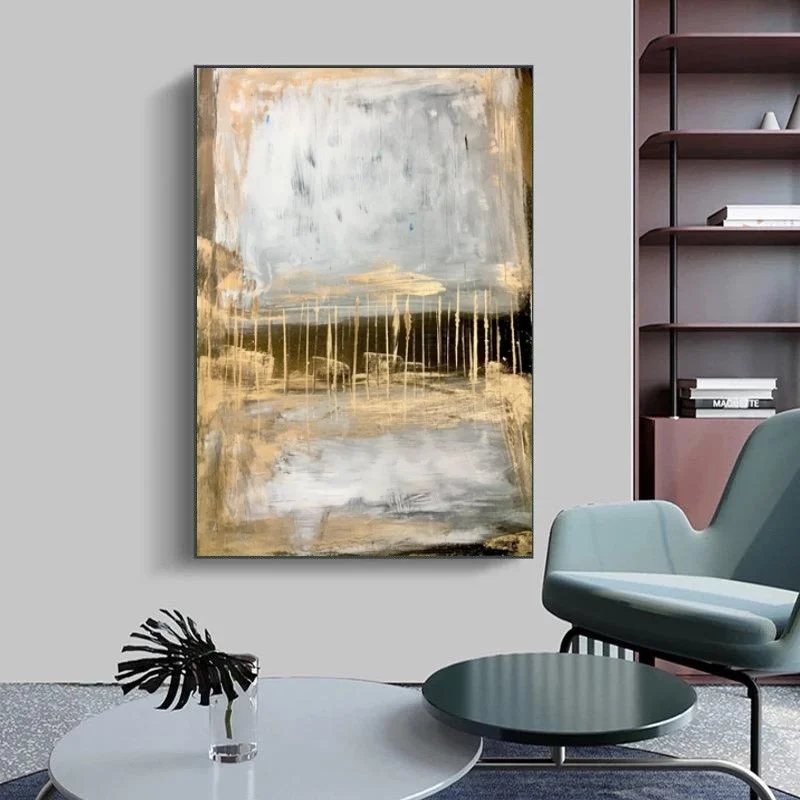 Gold Color Abstract Kətan Tablo TB2492