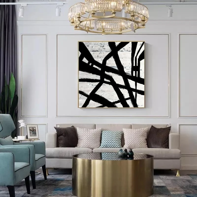 Black and White Line Kvadrat Kətan Tablo TB2440