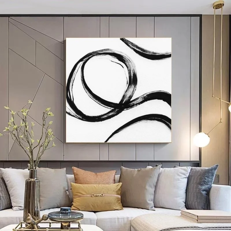 Circle Black And White Kətan Tablo TB2450